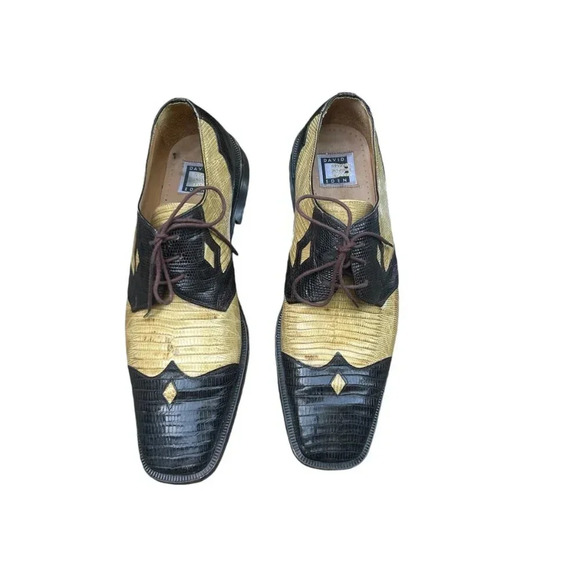 David Eden Genuine Teju Lizard Brown Camel Lace Up Dress Oxfords Shoes Size 11.5 - Picture 11 of 13
